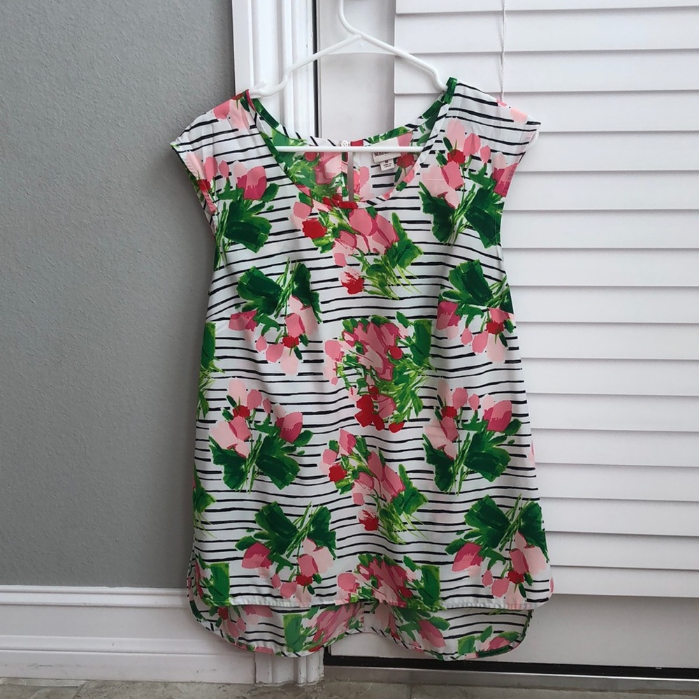 Merona floral stripe blouse scoop neck